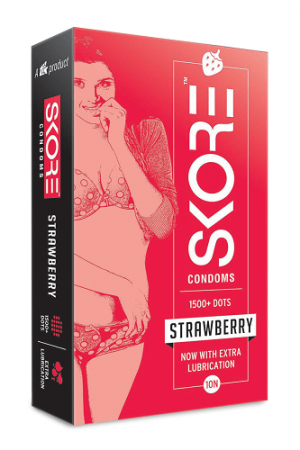 Skore Strawberry Flavored Condoms - 10's Pack