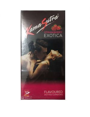KamaSutra Exotica Strawberry Flavoured and Power Dotted Condoms - 10's Pack