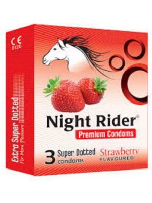 Night Rider Premium Extra Super Dotted Strawberry Flavored Condoms - 3's Pack