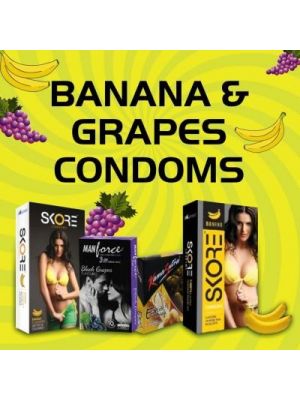 Banana & Black Grapes Flavoured Condoms - Mini Sampler 15 pcs