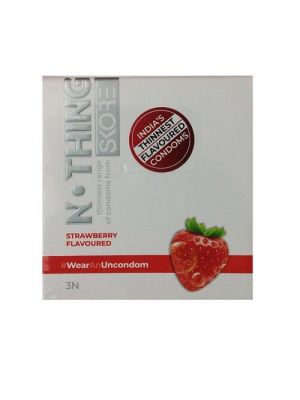SKORE NOTHING – Thinnest Strawberry flavoured condoms – 1 packet (3 pieces)