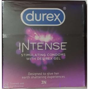 Durex Intense Condoms for her extra pleasure - 3 Count |Extra Dotted and Ribbed for added stimulation | Performa Lubricant for enhanced sensitivity |Suitable for use with lubes & toys