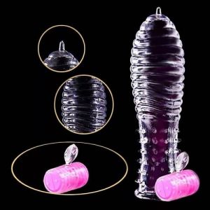 Dragun Ribs - Climax Delay Vibrating Crystal Condom & LR1130 Battery - 4 Nos- Reusable